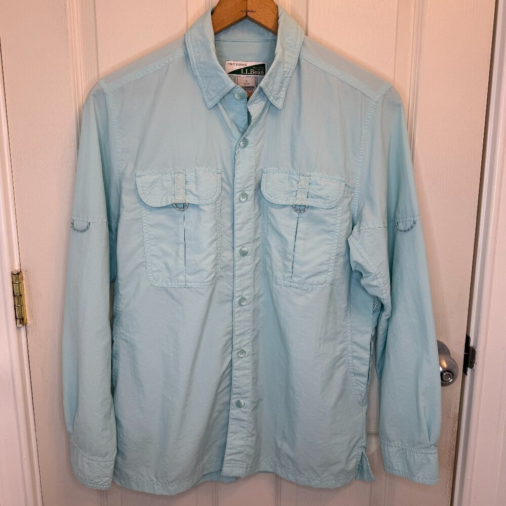 L.L. Bean Insect Shield Nylon Outdoor Fishing Shirt Seafoam Green Size Small Reg